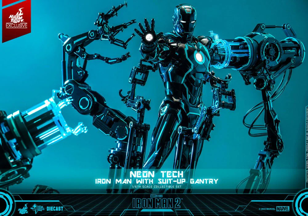 Neon Tech Iron Man with Suit-Up Gantry  Marvel Iron Man 2 1/6 Figurka 32 cm - Image 10