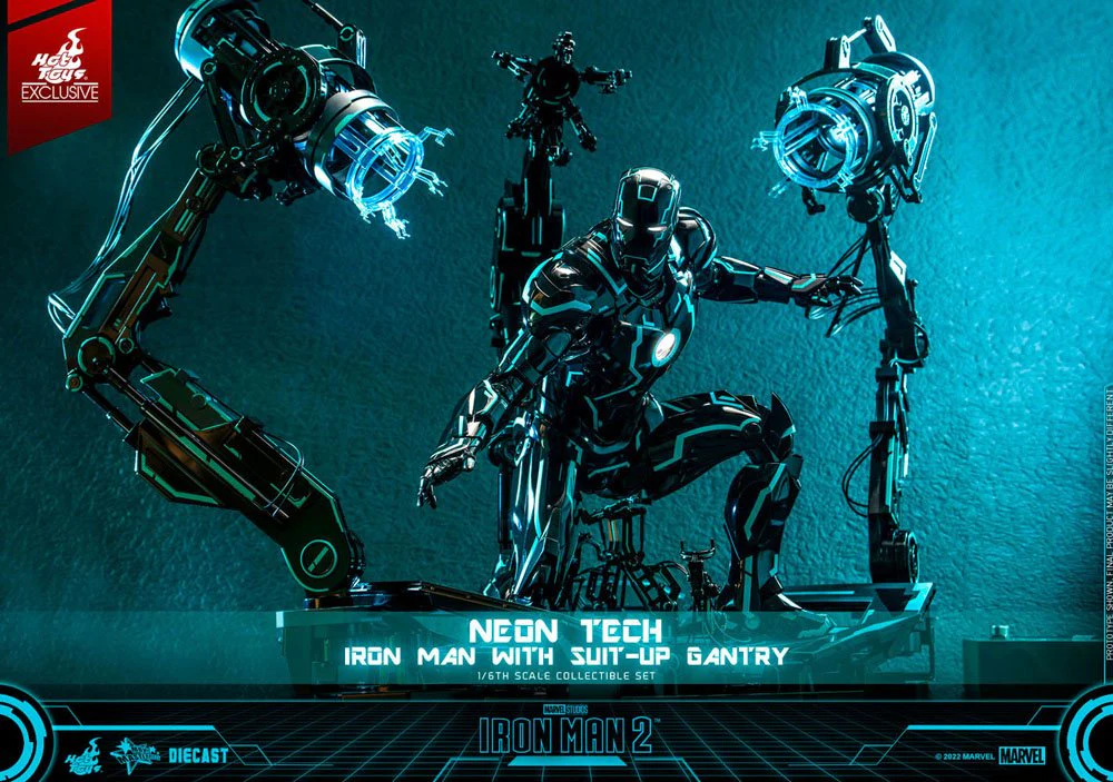 Neon Tech Iron Man with Suit-Up Gantry  Marvel Iron Man 2 1/6 Figurka 32 cm - Image 11