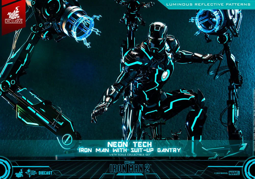 Neon Tech Iron Man with Suit-Up Gantry  Marvel Iron Man 2 1/6 Figurka 32 cm - Image 13