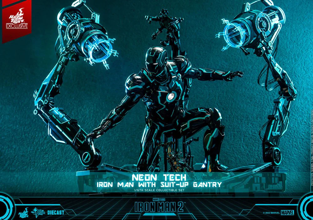 Neon Tech Iron Man with Suit-Up Gantry  Marvel Iron Man 2 1/6 Figurka 32 cm - Image 14