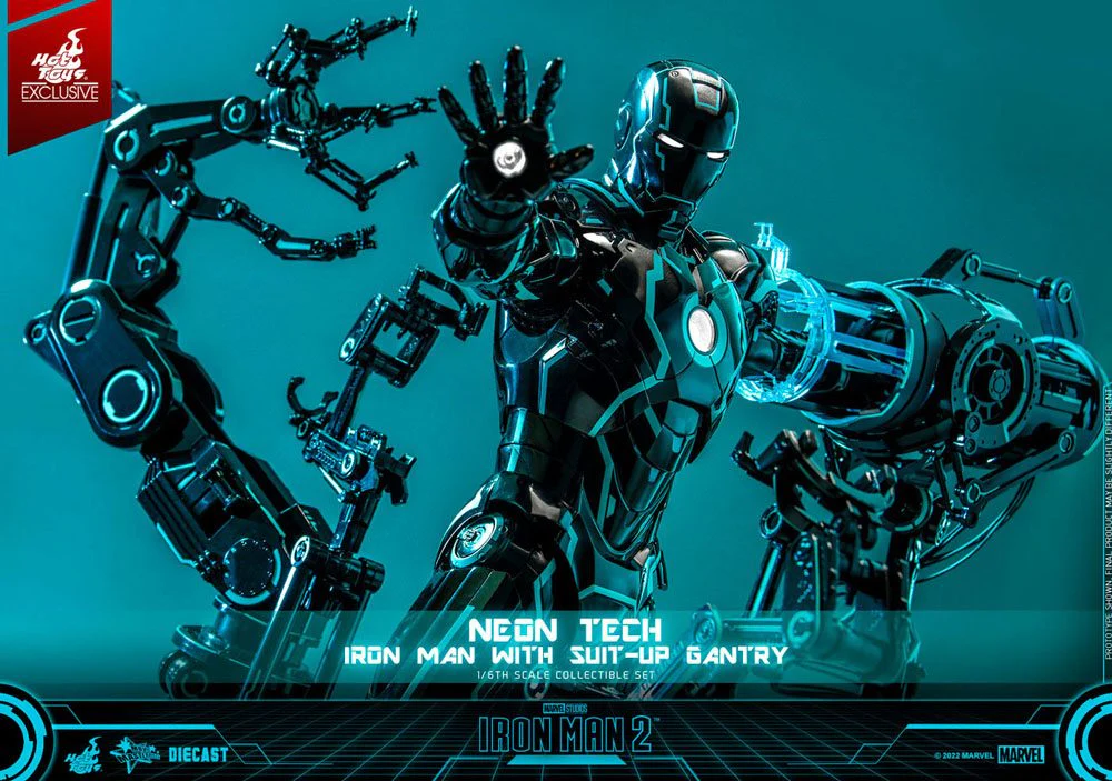 Neon Tech Iron Man with Suit-Up Gantry  Marvel Iron Man 2 1/6 Figurka 32 cm - Image 16