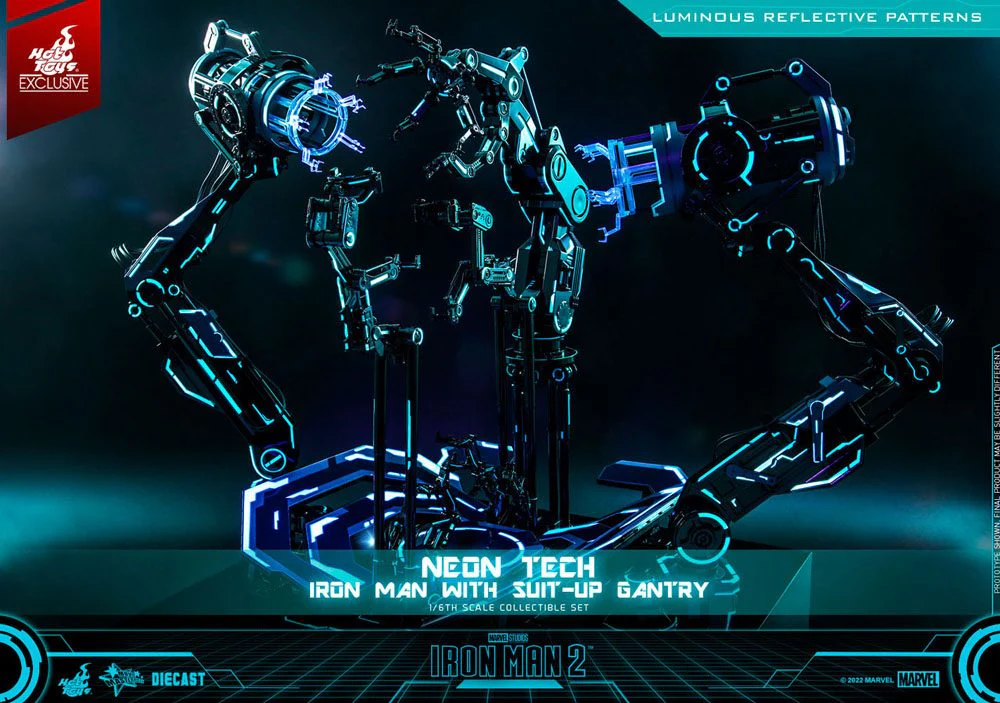 Neon Tech Iron Man with Suit-Up Gantry  Marvel Iron Man 2 1/6 Figurka 32 cm - Image 17