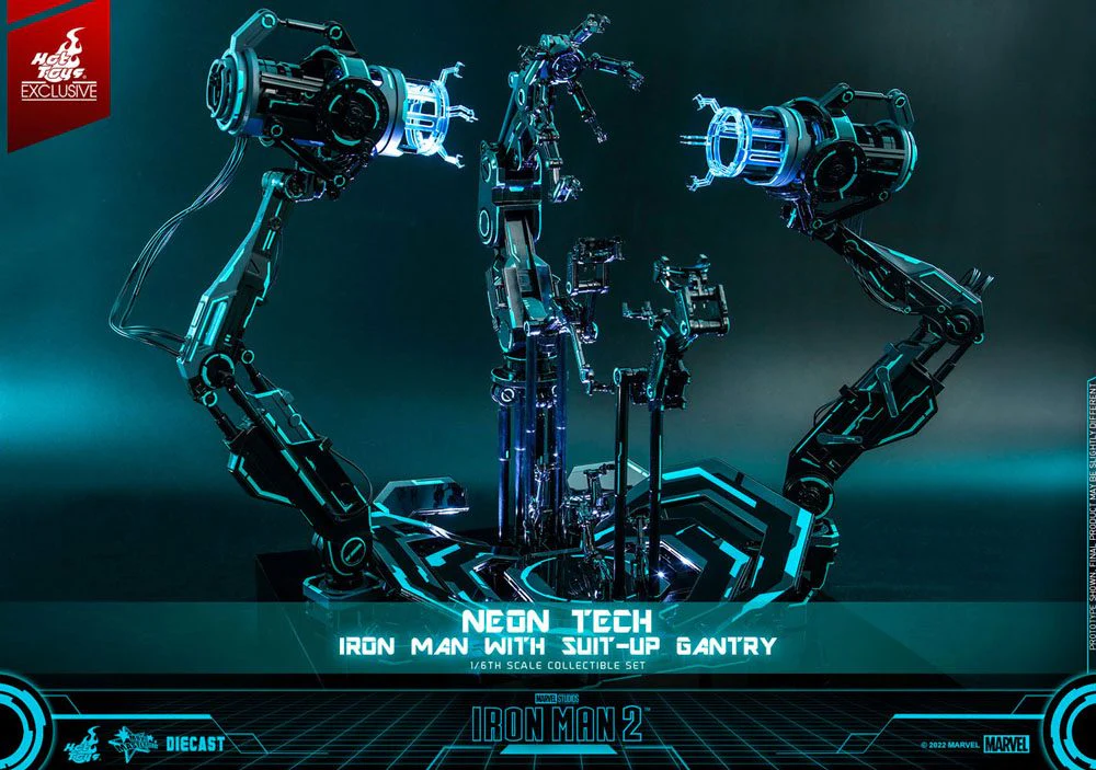 Neon Tech Iron Man with Suit-Up Gantry  Marvel Iron Man 2 1/6 Figurka 32 cm - Image 18