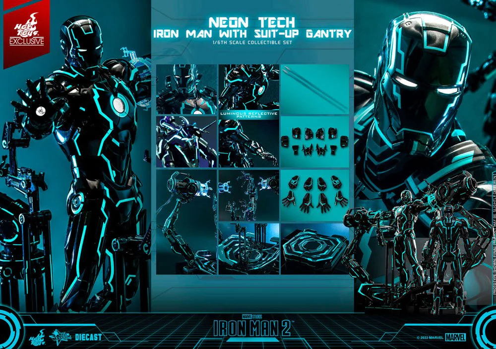 Neon Tech Iron Man with Suit-Up Gantry  Marvel Iron Man 2 1/6 Figurka 32 cm - Image 20